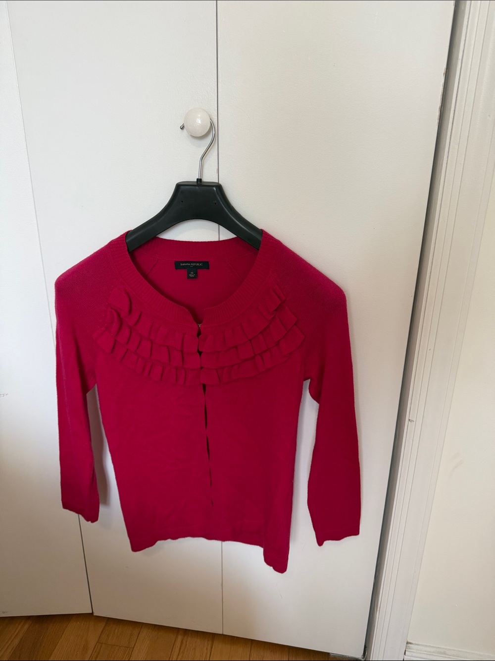 Fuchsia Ruffle-Trim Women's Sweater Cardigan